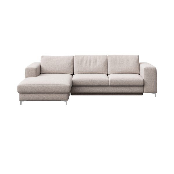 Colțar gri deschis extensibil, cu spațiu de depozitare cu tapițerie din țesătură bouclé (cu colț pe partea stângă, cu șezlong) Rene – Rodier