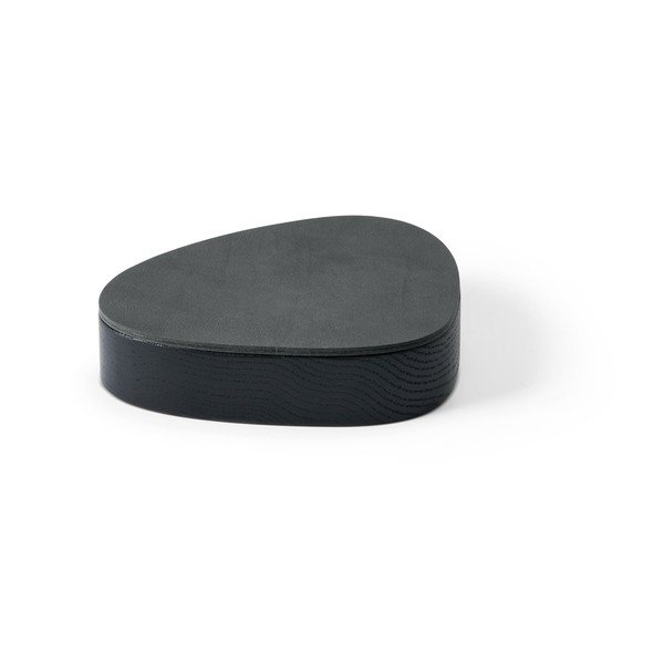 Cutie de depozitare neagră-gri antracit din lemn și din piele ecologică cu capac, decorativă 14x12,5x3,5 cm Curve Nupo – LIND DNA
