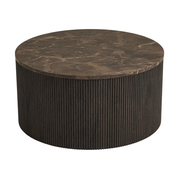 Măsuță de cafea maro închis rotundă cu blat cu aspect de marmură ø 80 cm Rota – House Nordic