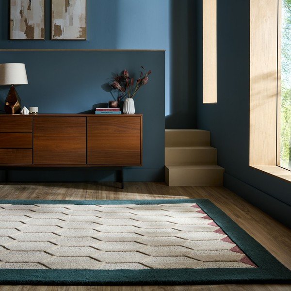 Covor în culoare naturală/albastru-verde țesut manual din lână 120x170 cm Apex Border Wool – Flair Rugs-image-1
