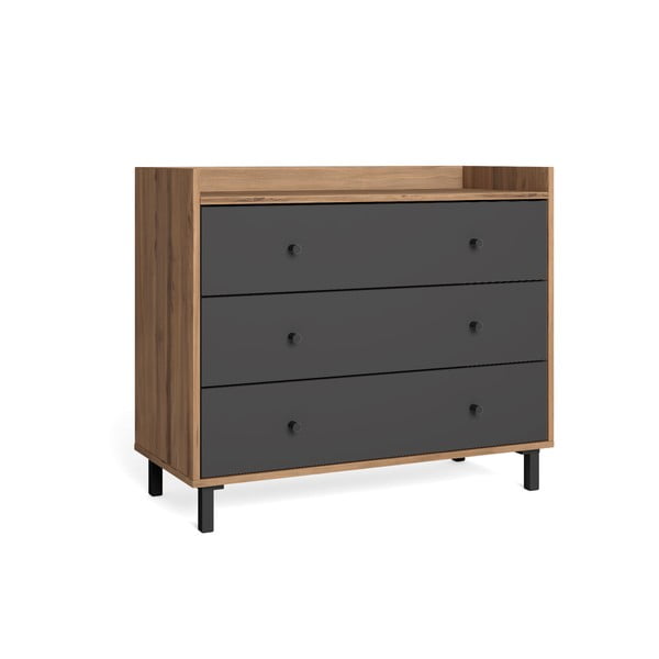 Comodă joasă gri cu aspect de nuc 92x75 cm Malta - Marckeric-image-1