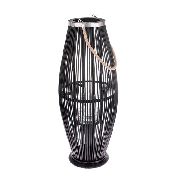 Felinar din sticlă și bambus Dakls, înălțime 71 cm, negru