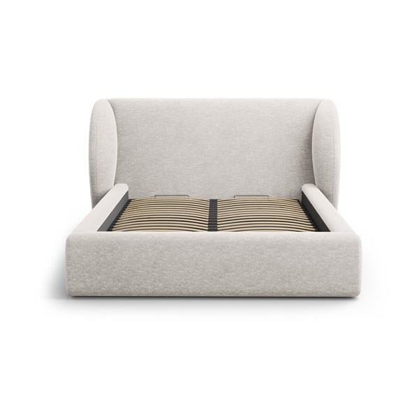 Pat matrimonial gri deschis tapițat cu spațiu de depozitare cu somieră 160x200 cm Miley – Micadoni -image-3