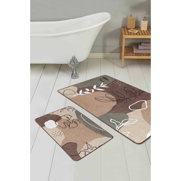 Covorașe de baie maro 2 buc. din catifea 60x100 cm Abstract Faces – Mila Home-image-1