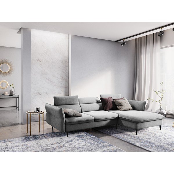 Canapea extensibilă pentru 5 persoane, cu spațiu pentru depozitare Milo Casa Dario, colț pe dreapta, gri deschis-image-1