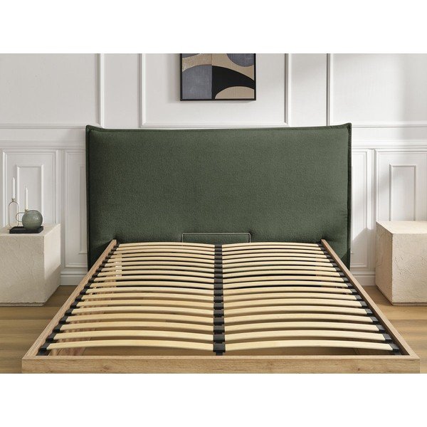 Pat matrimonial verde tapițat/din  placă aglomerată de lemn tapițat cu spațiu de depozitare cu somieră 160x200 cm Charlie – Bobochic Paris-image-4