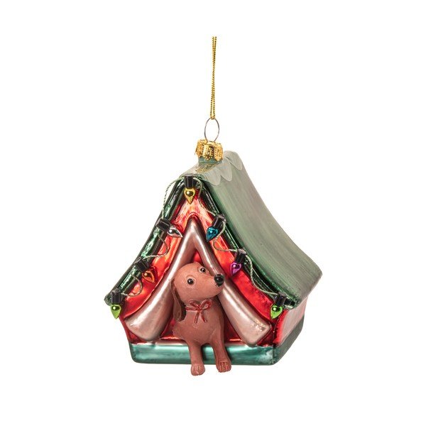 Ornament de Crăciun lucrat manual din sticlă 9 cm Dog in a Tent – Sass & Belle