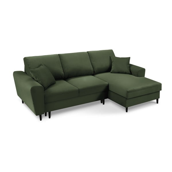 Colțar verde extensibil, cu spațiu de depozitare cu tapițerie din catifea reiată  (cu colț pe partea dreaptă, cu șezlong) Kyoto – Cosmopolitan Design-image-1