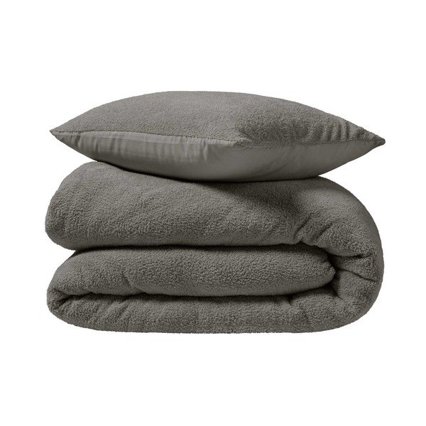 Lenjerie de pat gri antracit din micropluș/cocolino pentru pat dublu, extinsă 240x220 cm Helena – douceur d'intérieur