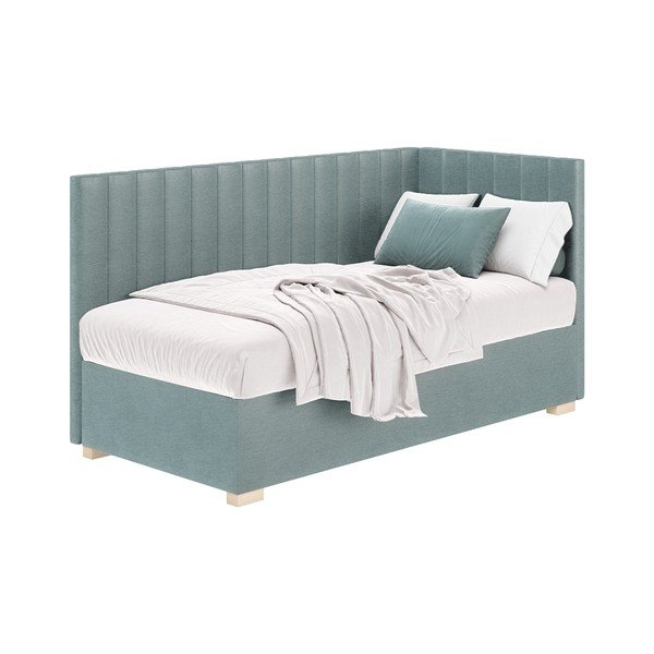 Pat pentru copii  albastru pe colț cu spațiu de depozitare cu saltea 90x200 cm Snugi – Ghado-image-2