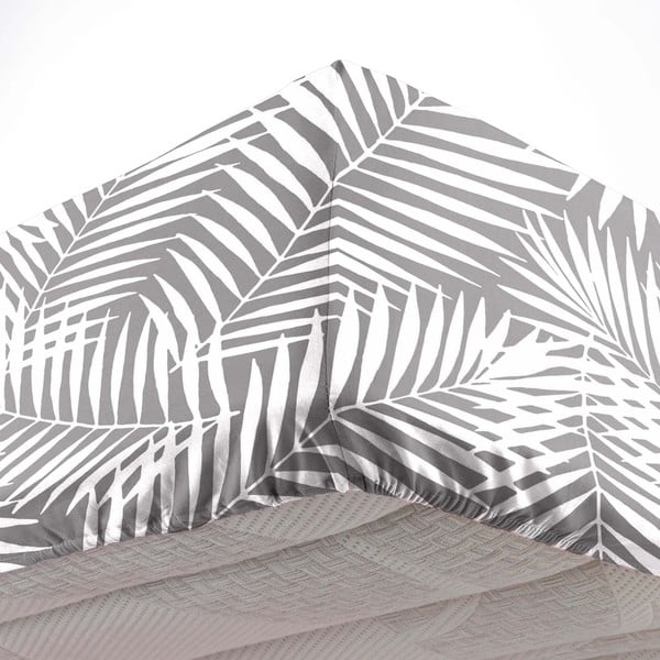 Cearceaf alb/gri din bumbac cu elastic 90x190 cm Botania – douceur d'intérieur-image-2