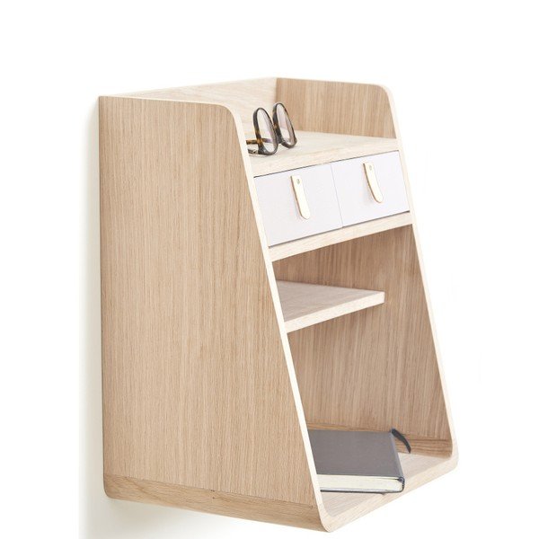 Raft de perete în decor de lemn de stejar cu 2 sertare HARTÔ Suzon, alb-image-1