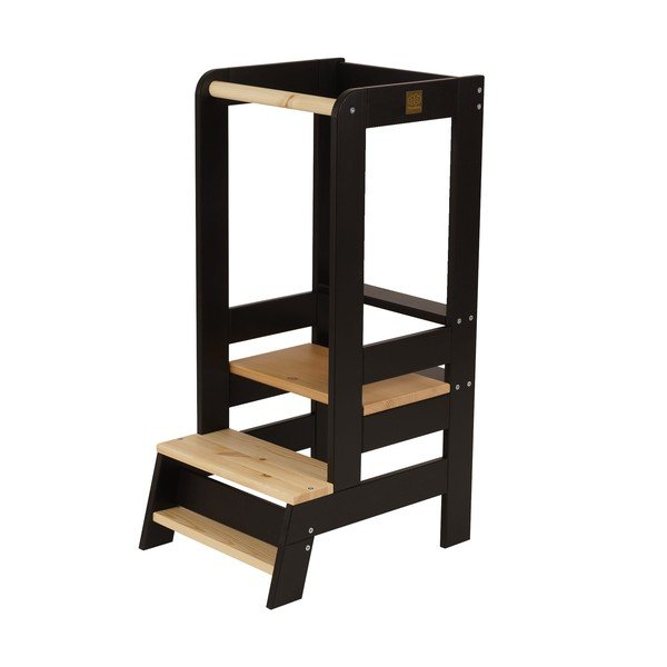 Turn de învățare negru/în culoare naturală din lemn de pin Montessori – Meowbaby