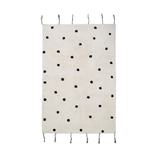 Covor negru crem, lavabil, țesut manual din bumbac 100x150 cm Nümi Black – Nattiot