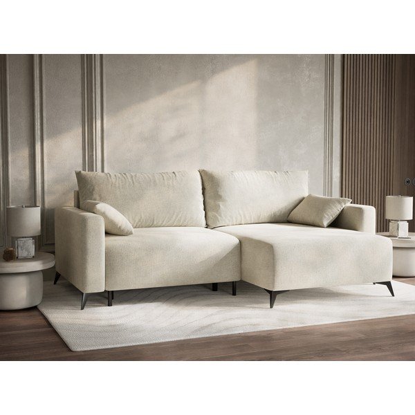 Colțar crem extensibil/cu spațiu de depozitare cu tapițerie din chenille (cu colț pe partea dreaptă/cu șezlong) Leon – Maison de Rêve-image-4