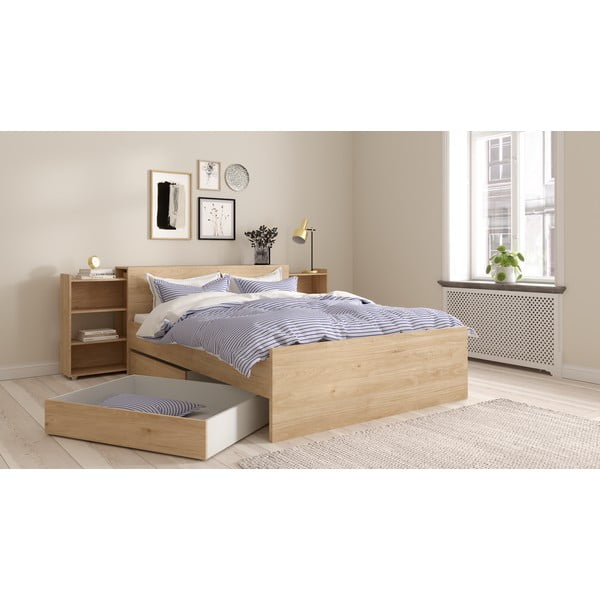 Pat matrimonial în culoare naturală cu aspect de lemn de stejar fără somieră 140x200 cm Naia – Tvilum-image-3