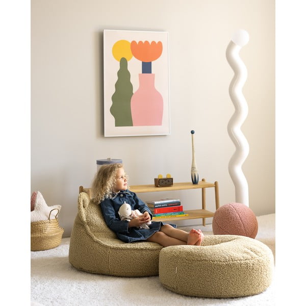 Fotoliu puf pentru copii verde cu tapițerie din țesătură bouclé Bear – Wigiwama-image-1