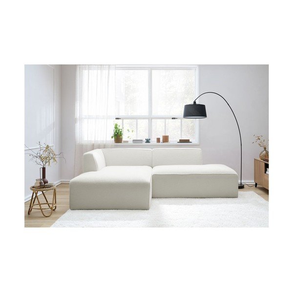 Colțar modular alb cu tapițerie din țesătură bouclé (cu colț pe partea stângă/în formă de ”L”) Megeve – Bobochic Paris-image-1