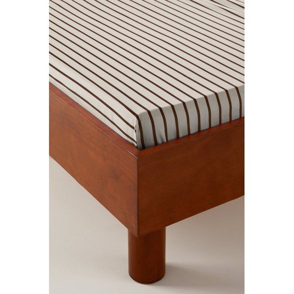 Cearceaf crem/maro închis din bumbac organic cu elastic 90x200 cm Sima – Jotex-image-1