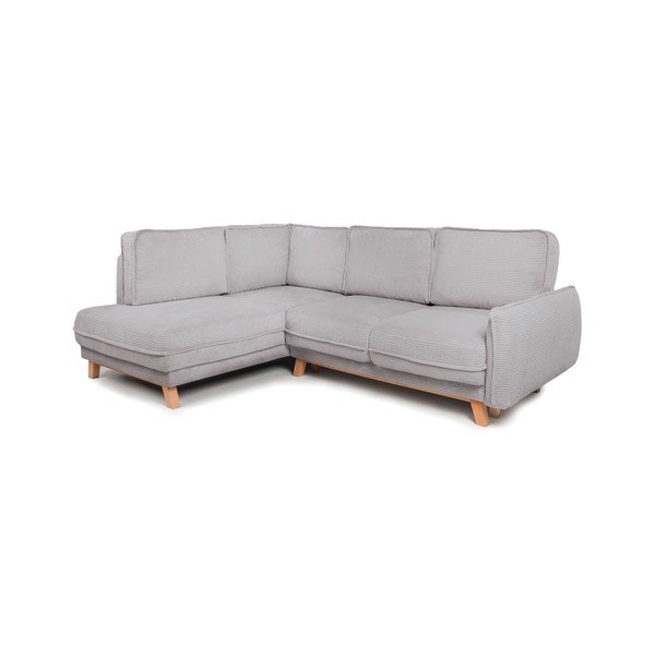 Colțar gri deschis extensibil/cu spațiu de depozitare cu tapițerie din catifea reiată  (cu colț pe partea stângă/în formă de ”L”) Tori – Bonami Selection-image-1