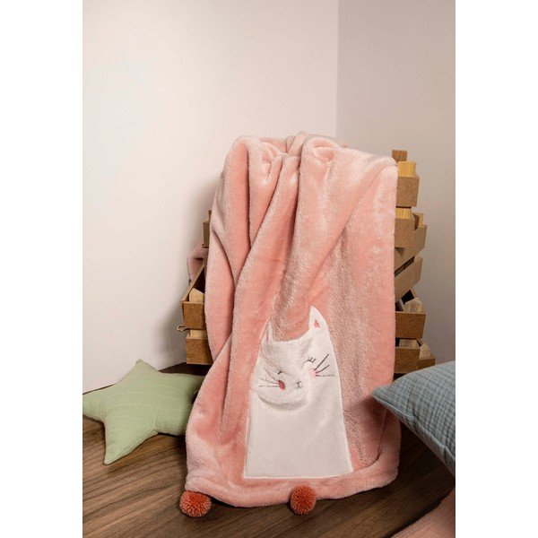 Pătură pentru copii roz din bumbac 75x120 cm Kitty – Mijolnir-image-2