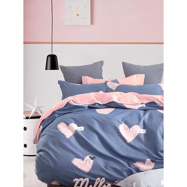 Lenjerie de pat albastră/roz din bumbac ranforcé pentru pat dublu/extinsă cu cearceaf inclus/cu 4 piese 200x220 cm Beloved – Mila Home