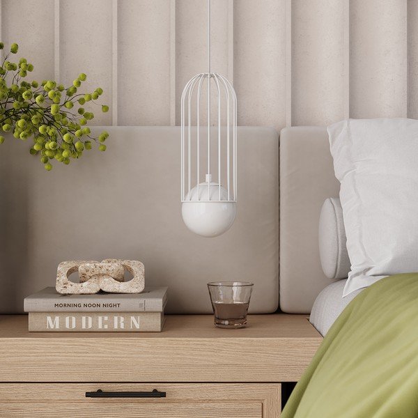 Lustră albă cu abajur din sticlă Belinda – Sollux-image-1