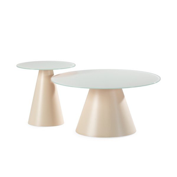 Măsuțe de cafea crem 2 buc. rotunde cu blat din sticlă ø 80 cm Vida – MOME
