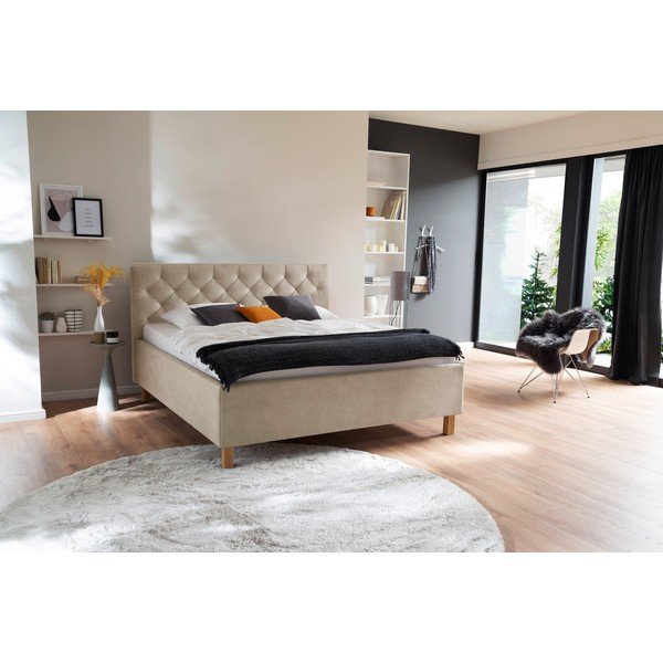 Pat matrimonial bej tapițat cu spațiu de depozitare cu somieră 160x200 cm San Remo – Meise Möbel-image-1