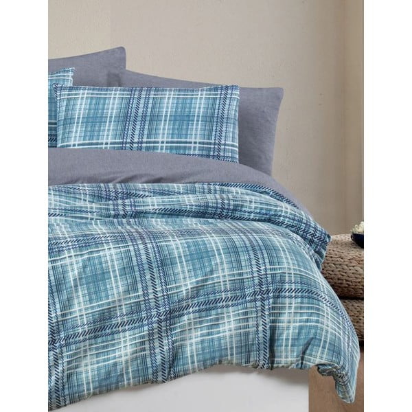 Lenjerie de pat albastră pentru pat dublu/canapea extinsă cu cearceaf inclus/cu 4 piese 200x220 cm Ekose – Mila Home-image-3