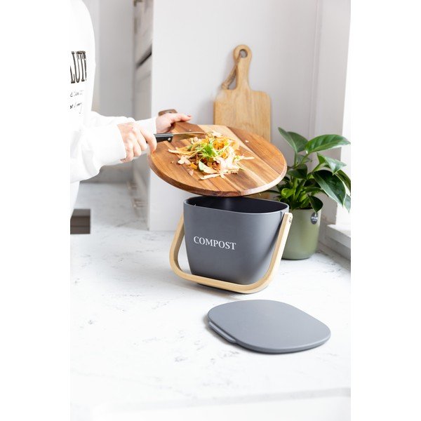 Coș de gunoi compostabil din bambus gri închis Natural Elements - itchen Craft -image-1