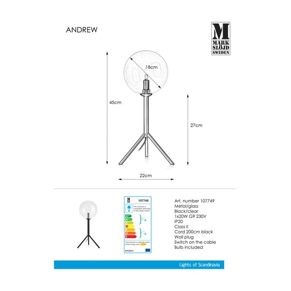 Veioză Markslöjd Andrew Table, negru-image-2