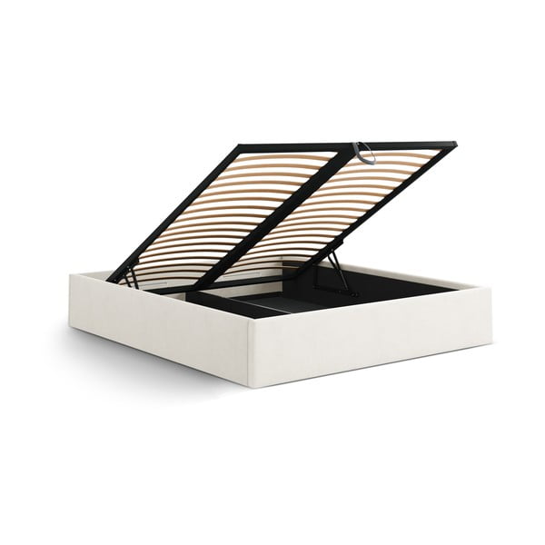 Pat matrimonial crem tapițat cu spațiu de depozitare/fără tăblie cu somieră 180x200 cm Susan – Micadoni -image-3