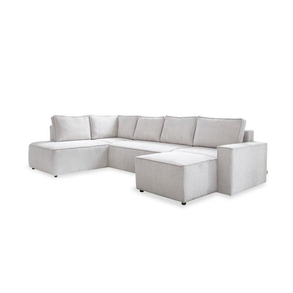 Colțar alb extensibil cu tapițerie din catifea reiată  (cu colț pe partea stângă /în formă de "U") Brave Dave – Miuform