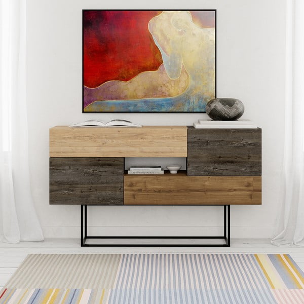 Comodă maro/în culoare naturală joasă cu aspect de lemn de stejar 145x82 cm Titan – Marckeric-image-2