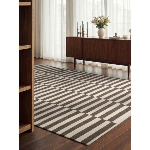 Covor alb/maro reversibil/țesut manual din lână 200x300 cm Vika – Hanse Home-image-1