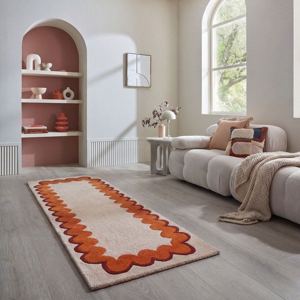 Covor tip traversă portocaliu/în culoare naturală țesut manual din lână 80x230 cm Wiggle Wool – Flair Rugs-image-1