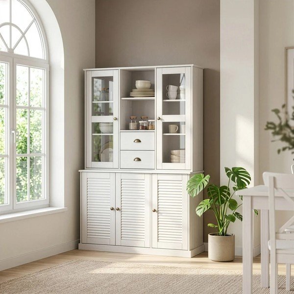 Dulap alb din lemn de pin 127x180x38 cm Edith – Støraa-image-1