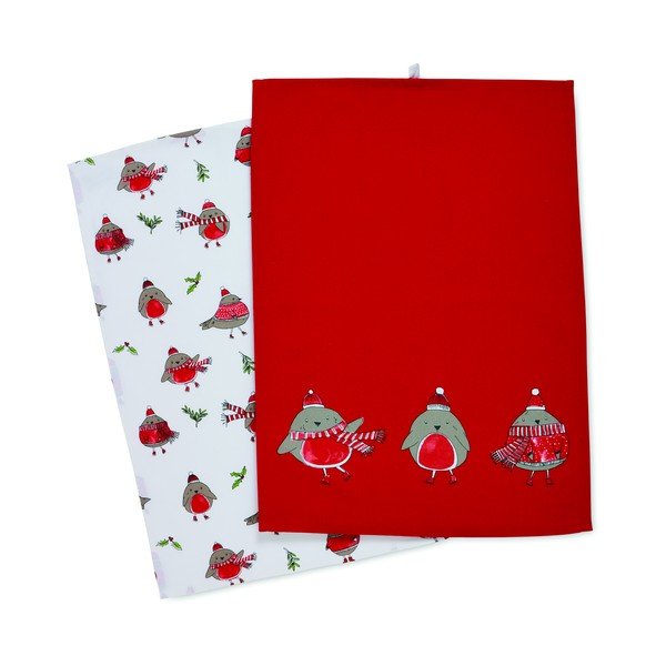 Prosoape de vase 2 buc. din bumbac 50x70 cm  cu model de Crăciun Christmas Robins – Catherine Lansfield