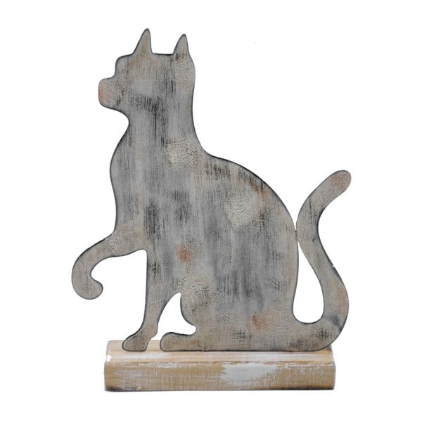 Decorațiune mare din metal cu suport din lemn Ego Dekor, 19,5 x 25 cm, pisică, gri