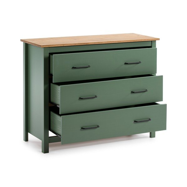 Comodă verde/în culoare naturală joasă din lemn masiv de pin 100x80 cm Miranda – Marckeric-image-3