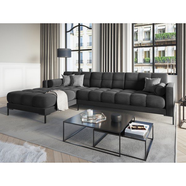 Colțar din catifea cu extensie pe partea stângă Cosmopolitan Design Bali, gri închis-image-1