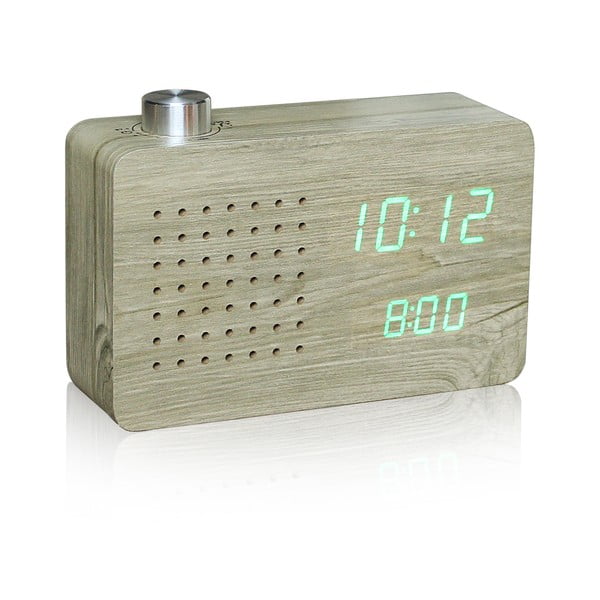 Ceas cu LED și radio Gingko Click Clock, maro-verde