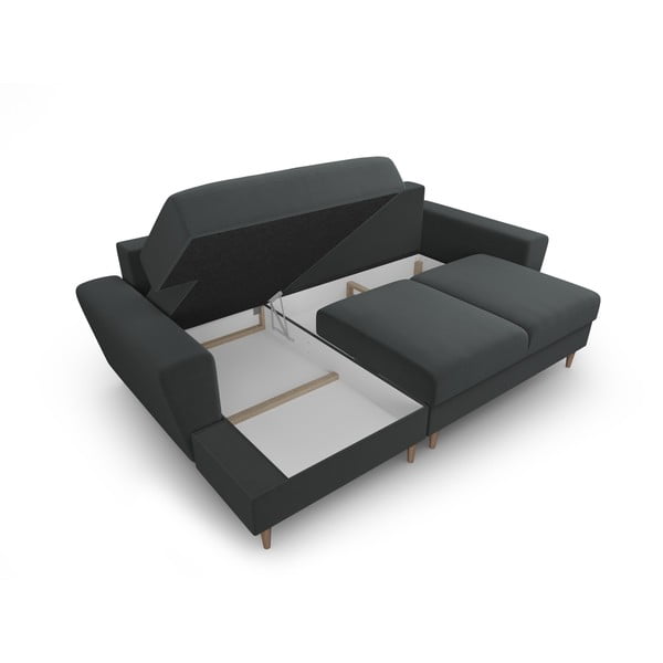 Colțar gri închis extensibil, cu spațiu de depozitare cu tapițerie din catifea (cu colț pe partea stângă, cu șezlong) Kyoto – Cosmopolitan Design-image-3