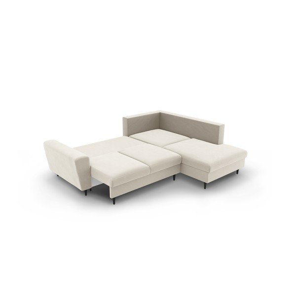 Colțar bej extensibil, cu spațiu de depozitare cu tapițerie din catifea (cu colț pe partea dreaptă-în formă de ”L”) Kyoto – Cosmopolitan Design-image-4