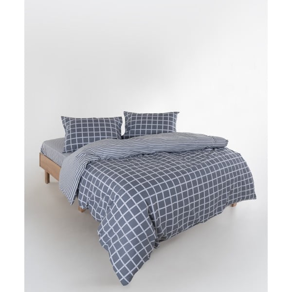 Lenjerie de pat gri din bumbac ranforcé pentru pat dublu, extinsă 240x220 cm Linear Calm Geometric – Mila Home Luxury-image-2