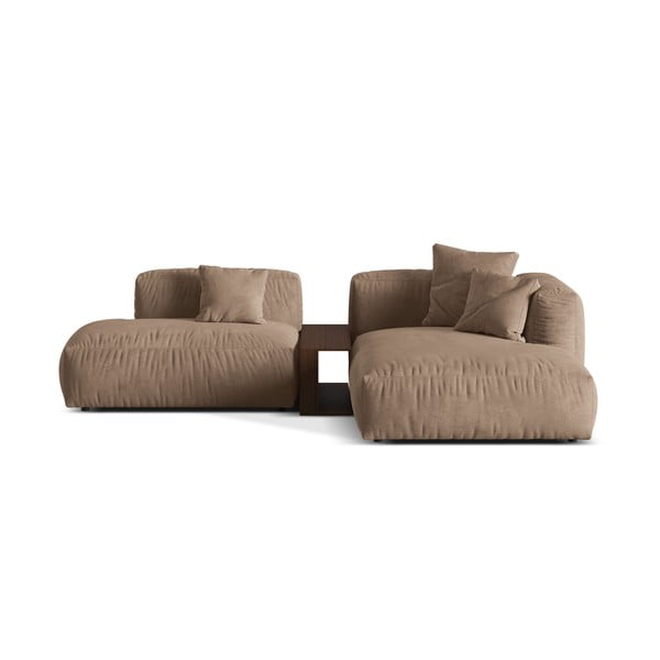 Colțar modular maro deschis cu tapițerie din catifea (cu colț pe partea dreaptă/cu șezlong) Martina – Micadoni 