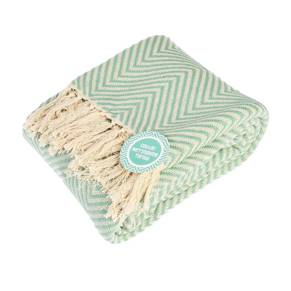 Pătură verde-mentă din bumbac 150x235 cm Herringbone – Rex London
