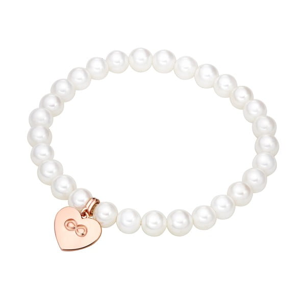 Brățară cu perle și pandantiv Nova Pearls Copenhagen Heart, lungime 20 cm, alb