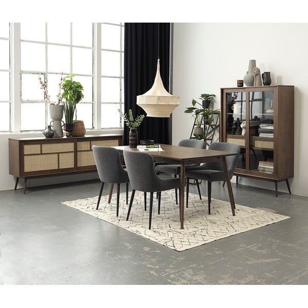 Masă de dining maro extensibilă cu blat cu aspect de lemn de stejar 150x90 cm Barrali – Unique Furniture-image-1
